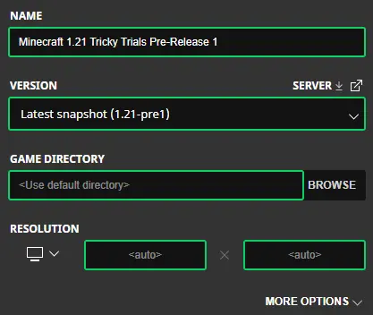 Minecraft 1.21 Tricky Trials Pre-Release 1 Installation Screenshot