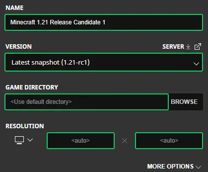 Minecraft 1.21 Release Candidate 1 Installation Screenshot